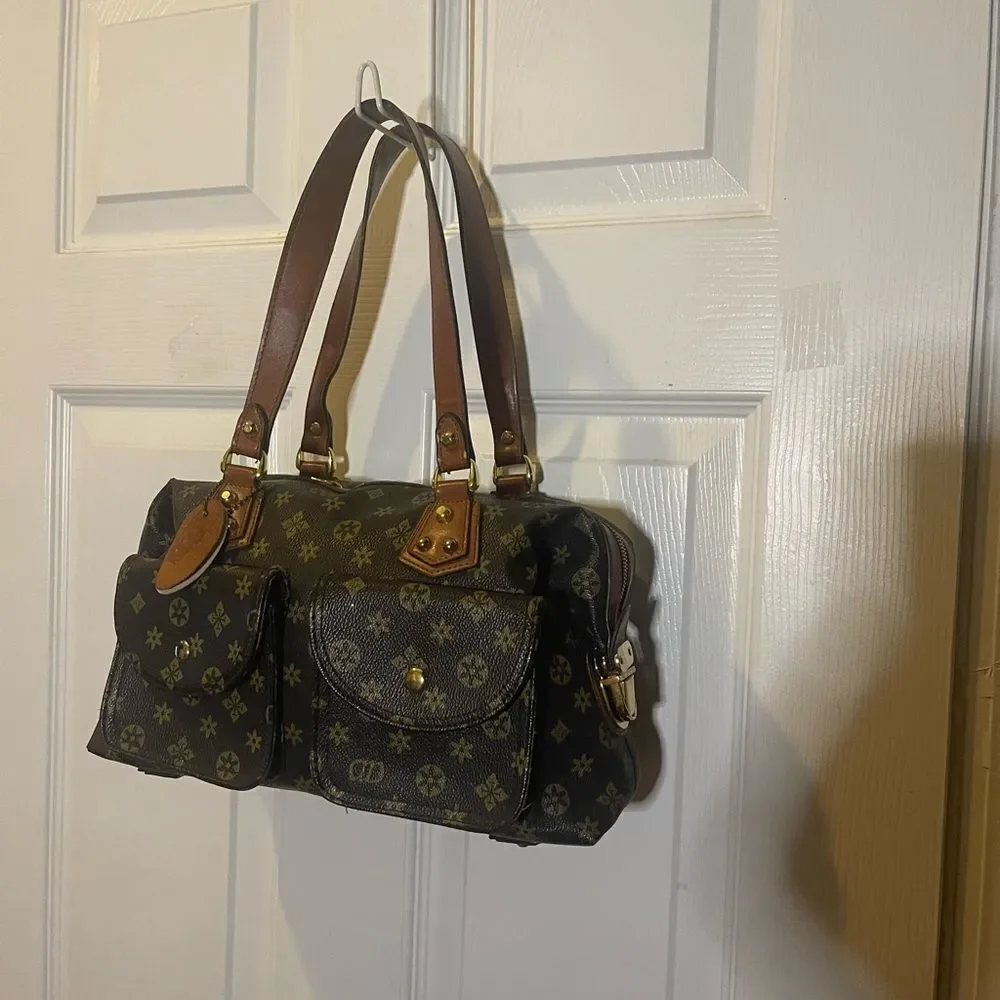 Los Angeles USA synthetic Brown & Gold Patterned Satchel Bag with brown straps